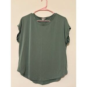 Lucky Brand Womens XS Olive Green Rolled Cuff Short Sleeve Crew Neck T-Shirt